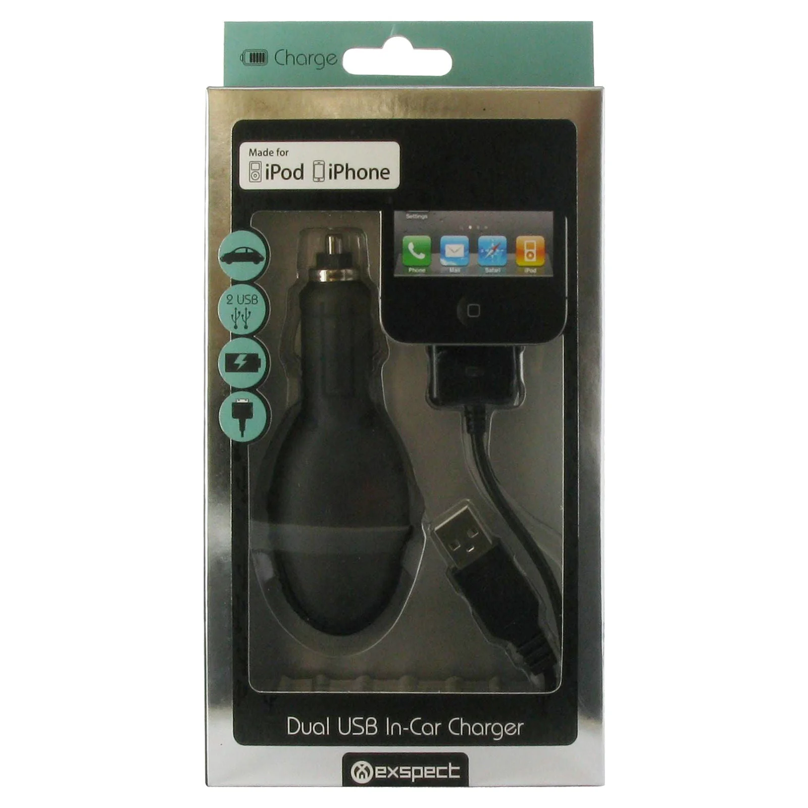 Car Charger for iPhone iPod Apple Dual USB cable EX907 30 pin in car | Exspect - Image 3