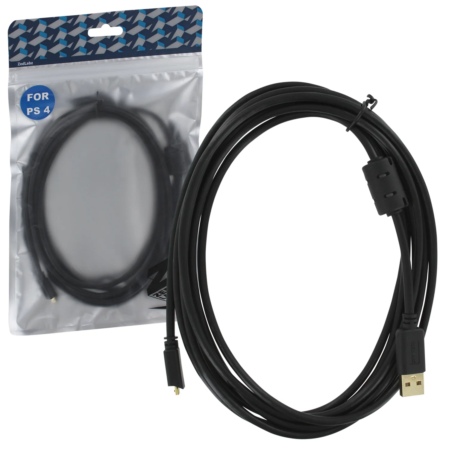 Charging cable for Sony PS4 controllers pro 3m gold plated - extra long charge & play USB lead with FlushFit friction locking connector (updated 2017 version 3.0) | ZedLabz - Image 4