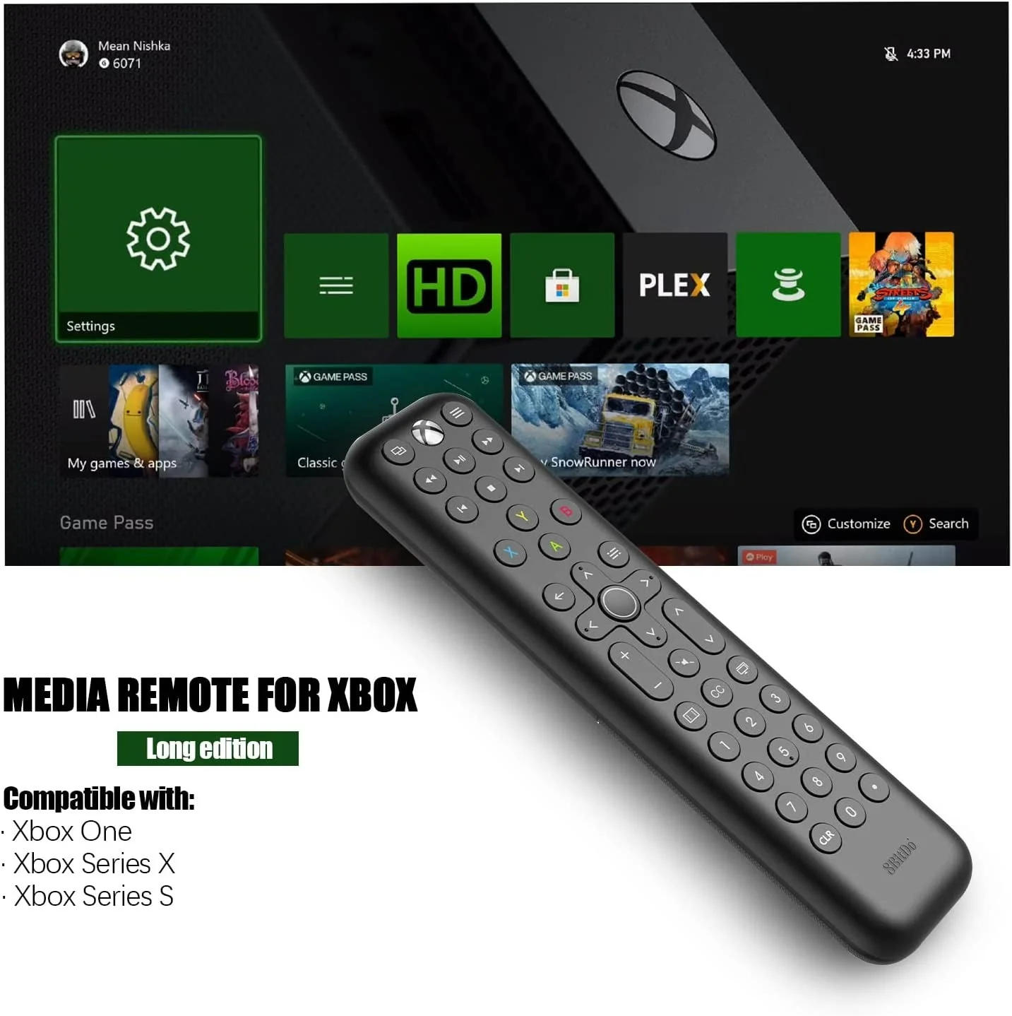 Full media remote for Microsoft Xbox Series X, Xbox Series S & Xbox One - Long edition black | 8bitdo - Image 2