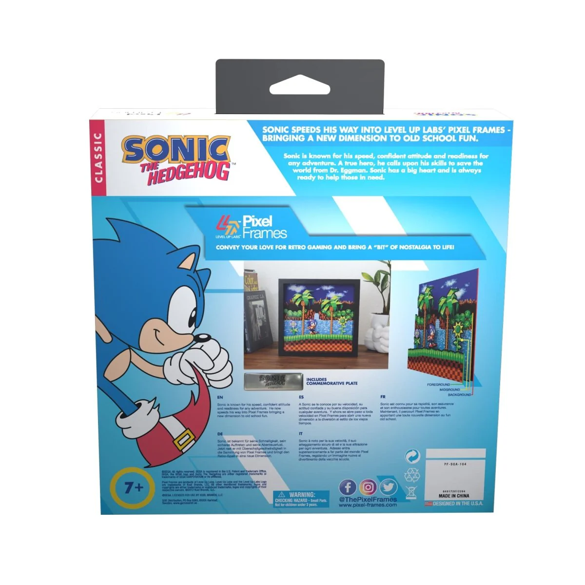 Sonic the Hedgehog Idle pose scene video game (1991) shadow box art officially licensed 9x9 inch (23x23cm) | Pixel Frames - Image 6