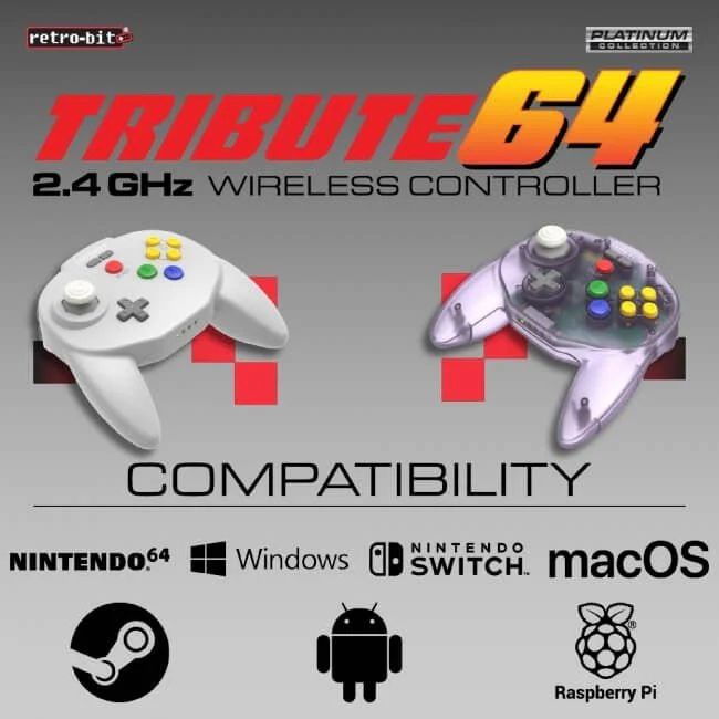Tribute 64 2.4Ghz wireless N64 mini controller for N64, Switch, PC, Mac and Other USB Devices V2 - Clear red | Retro-Bit - Image 2