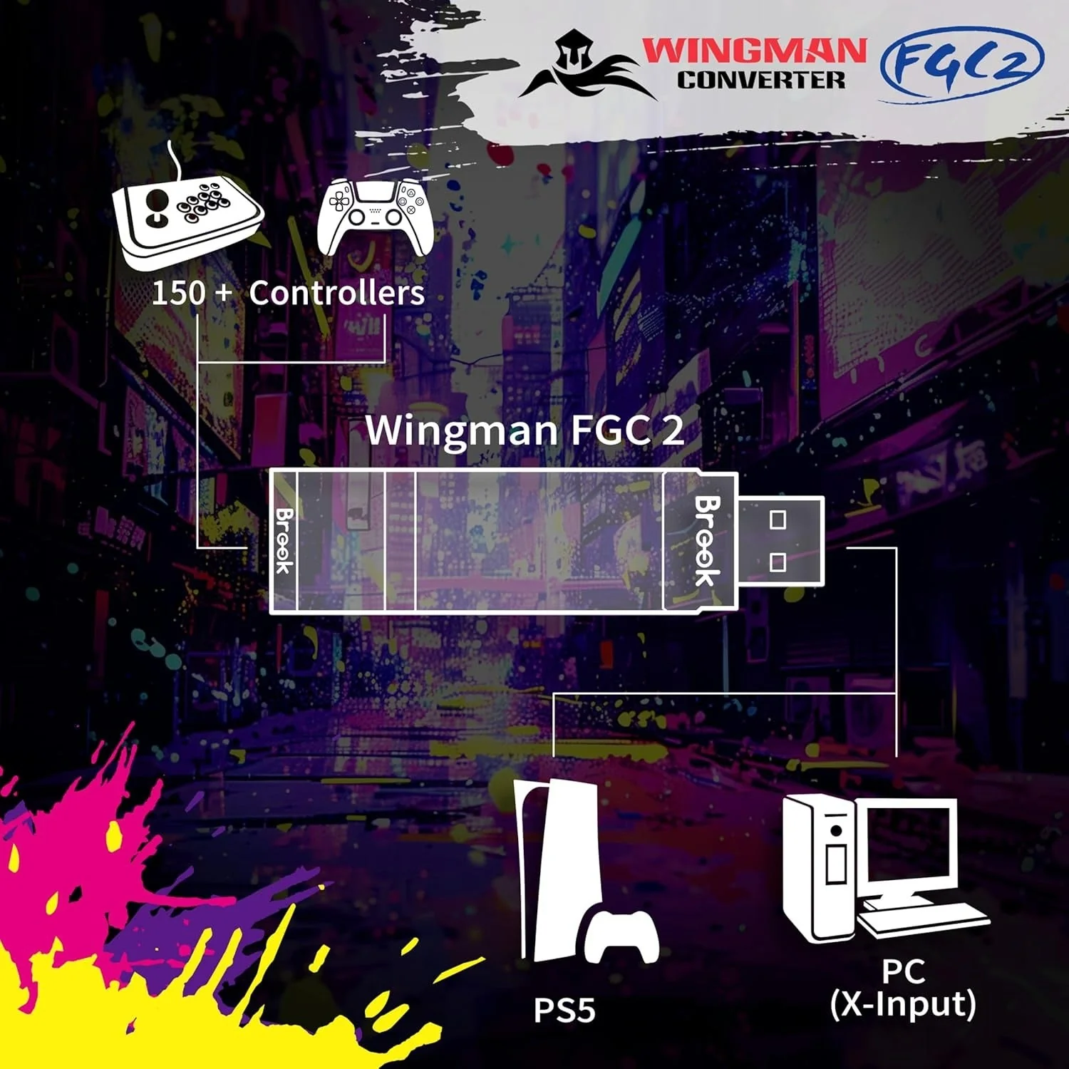 Wingman FGC 2 Converter adapter for wired controllers & arcade joystick to PS5 & PC - White | Brook - Image 3